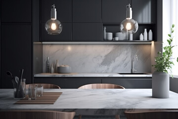 Modern kitchen, clean interior design concept. Illustration. Generative AI