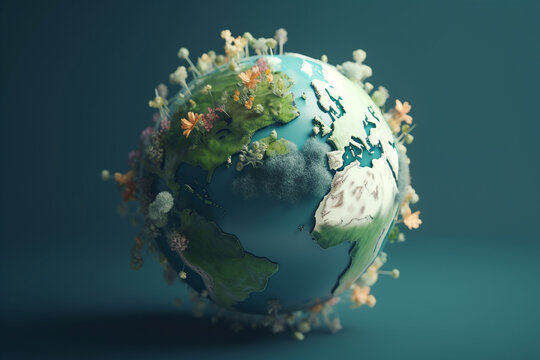Earth Day - conceptual illustration. Sustainable, eco, green, planet friendly. Generative AI