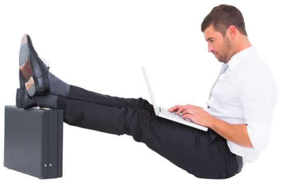 Businessman with feet up on briefcase - Powered by Adobe