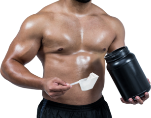 Muscular man with protein powder