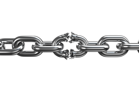 3d image of broken silver metal chain 