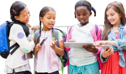 Girl with friends using digital tablet