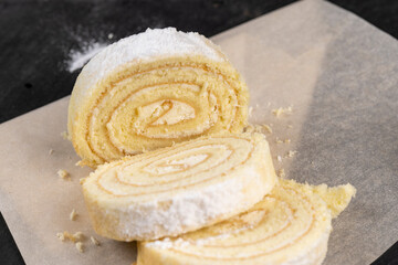 sweet dessert with cottage cheese cream and soft sponge cake