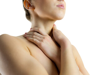 Fototapeta premium Cropped image of naked woman with neck injury