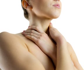 Cropped image of naked woman with neck injury