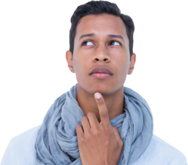 Man with hand on chin looking away