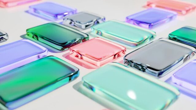 Abstract Simple glass rectangular shapes. Realistic multicolor geometric forms. seamless loop, oddly satisfying animation, 3d render