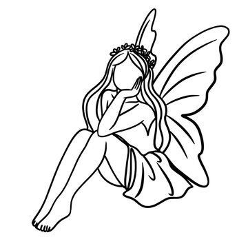 recommend clip art: Angel sitting with wings line art drawing 