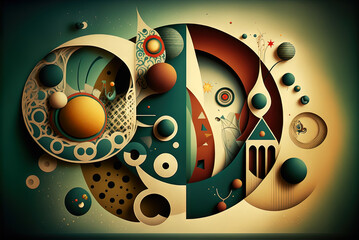 Abstract shapes retro composition in 20s avantrgarde or futurism style. Retro background with surreal mindbending figures. Generated AI.