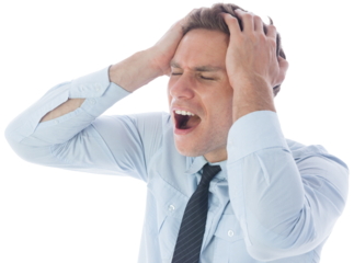 Stressed businessman with hands on head