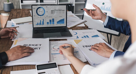 Business financial, accountant discussing with partner are meeting to audit finance planning sales...