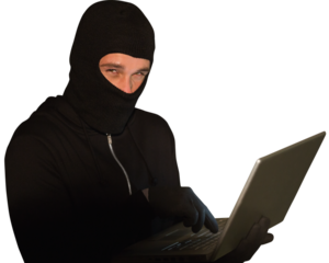 Hacker using laptop to steal identity