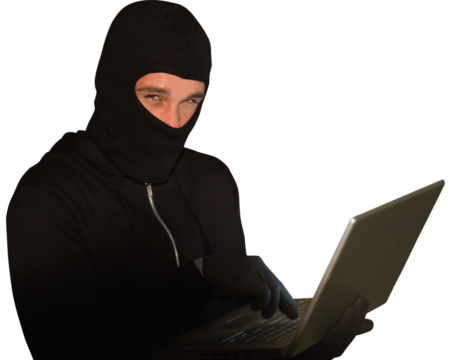 Hacker using laptop to steal identity