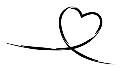 Black hand drawn heart symbol line art banner illustration vector, isolated on white background