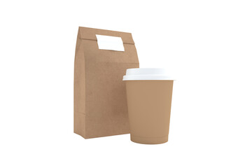 Digital composite image of brown packet and disposable cup