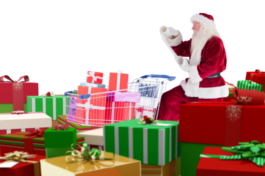 Santa delivering gifts from cart