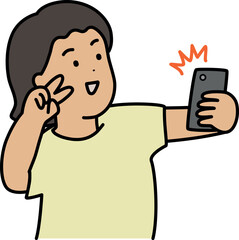 スマートフォンで自撮りする人