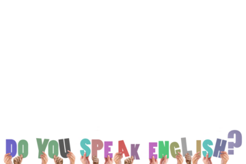 Cropped hands holding colorful words do you speak English 