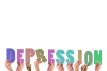 Cropped hands holding colorful word depression 