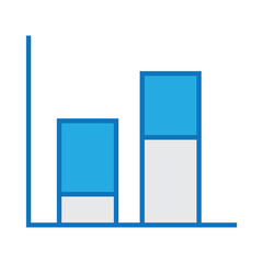 Blue stacked bar graph over white background