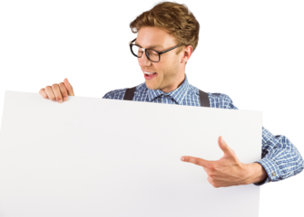 Geeky hipster showing a card