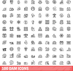 100 dam icons set. Outline illustration of 100 dam icons vector set isolated on white background