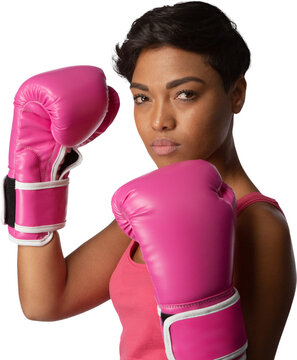 Woman Fighting Against Breast Cancer Against White Background