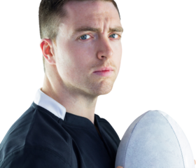 Rugby player holding a rugby ball