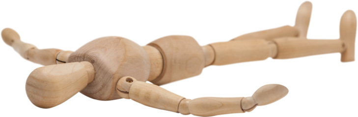 3d Wooden figurine lying on floor with arms spread