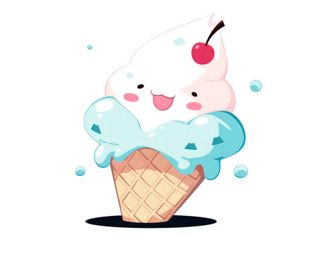 Cute ice cream in a waffle cone. Vector illustration. 