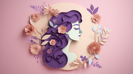 Floral Paper Art with Woman's Face - AI Generated