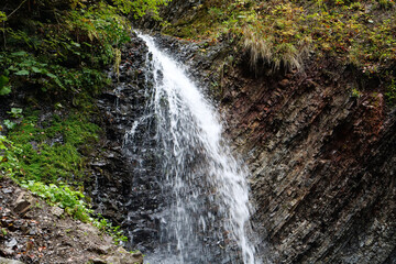 Zhenetskyi Huk waterfall in Carpathians, Gorgany mountains, western Ukraine