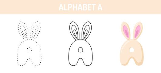 Alphabet A tracing and coloring worksheet for kids