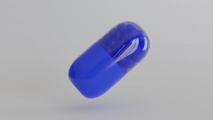 heap of blue and white pills for treatment made in 3D program