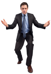 Businessman posing with arms outstretched