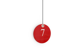 Digital composite image of red sale tag with number 7