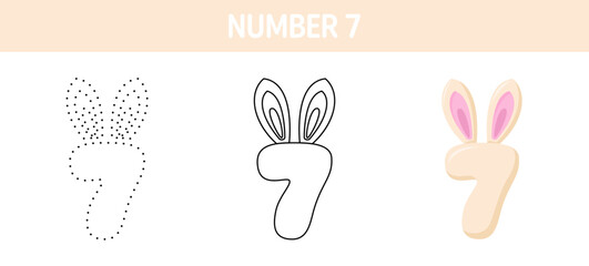 Number 7 tracing and coloring worksheet for kids