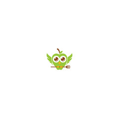 Cute owl apple food logo for illustration, icon, symbol, vector, logo, design, background, business, bird, owl, apple, cute, animal, food, cartoon, graphic, nature, character, healthy, concept, fruit