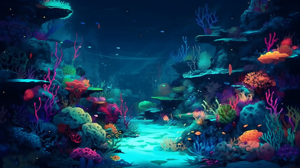 Fototapeta na wymiar Underwater landscape, digital art. Generative AI