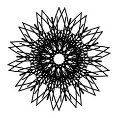 Modern geometric circular floral rosette illustration element in black color on transparent background 