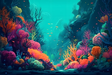 Fototapeta na wymiar Underwater landscape, illiustration. Generative AI