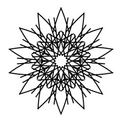 Modern geometric circular floral rosette illustration element in black color on transparent background 