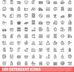 100 detergent icons set. Outline illustration of 100 detergent icons vector set isolated on white background