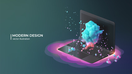 3d Abstract Computer Illustration. Moder Design for Landing page, Internet Banner or Promo. Vector illustration in minimal style.
