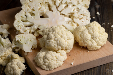 Cauliflower close up during cooking, fresh raw cauliflower