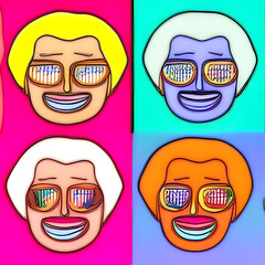 vector image of different colorful faces in retro style