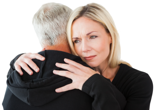 Emotional woman hugging her partner