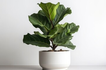 Fiddle Leaf Fig Ficus Lyrata In A White Pot On A White Background. Generative AI