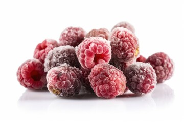 Frozen Loganberries On White Background. Generative AI