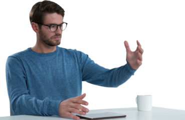 Man pretending to hold an invisible object